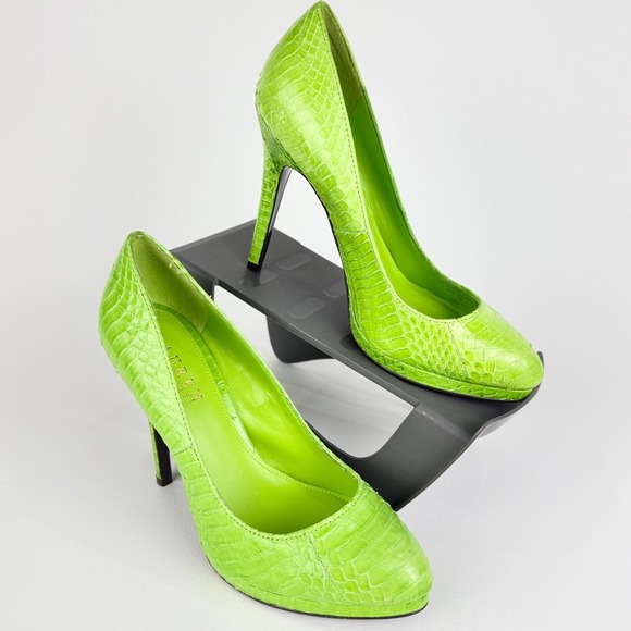 Lauren Ralph Lauren Kailee Green Size 7 Snakeskin Pointed Toe Stiletto Heel - Picture 2 of 12